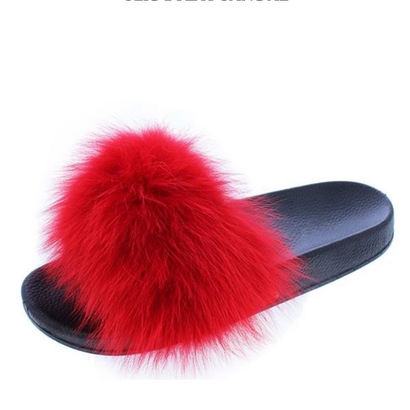 Red Faux Fur Slippers - Picture 1 of 1